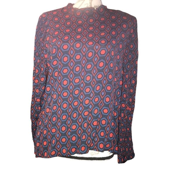 Zara Women Blue Red Triangles Cinched Sleeve Waist Extra Large - Picture 3 of 16